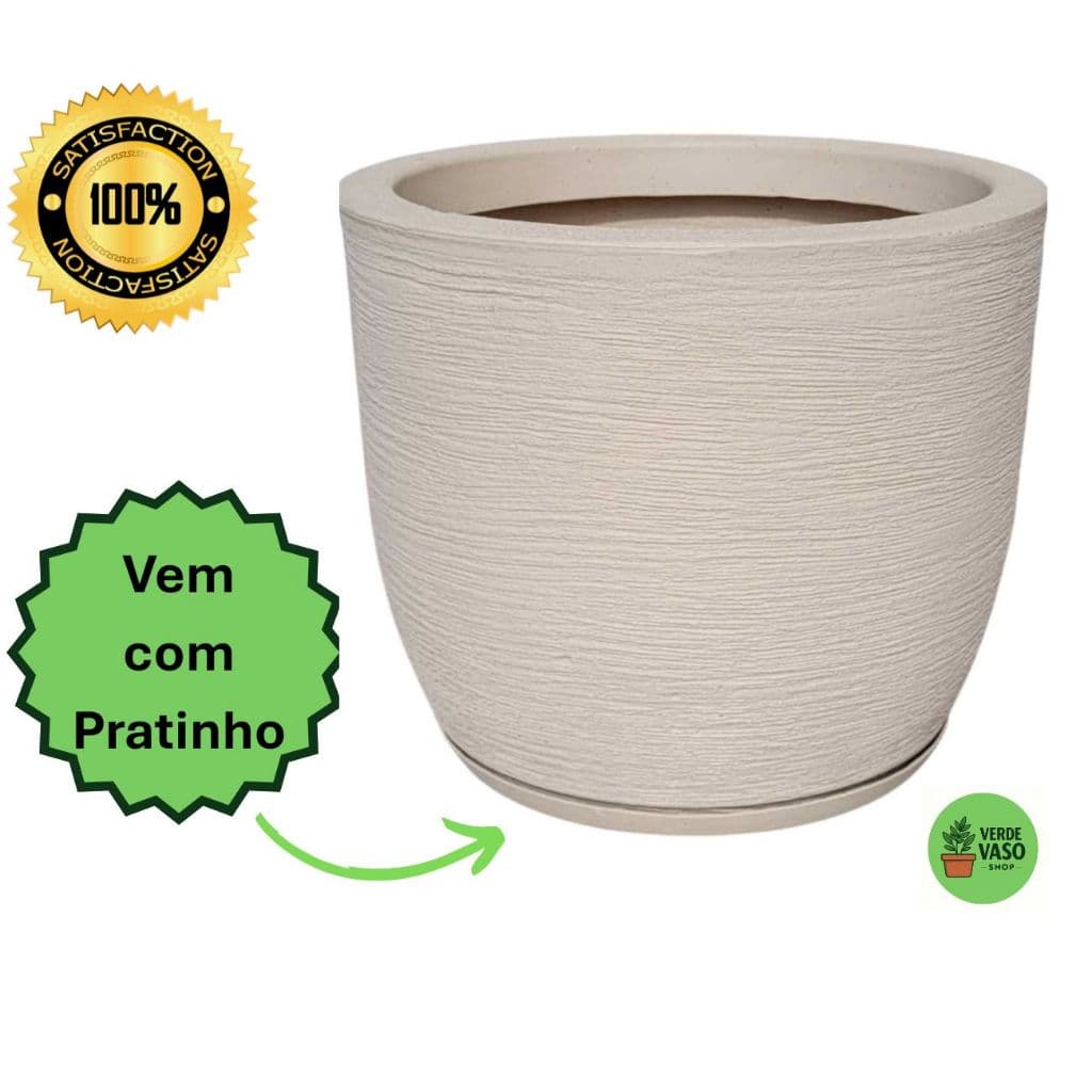 Vaso de Plástico Polietileno para Plantas com Prato Bojo Redondo Textura Grafiato Tam M