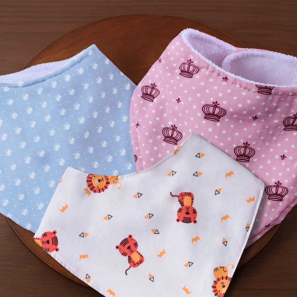 Kit 3 Babadores Bandana Bebê 100% Algodão Atoalhado Absorvente