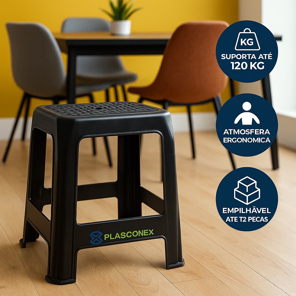 Kit Banqueta de Plástico Reforçada Rattan P/ Adultos Suporta até 120kg - Plasconex