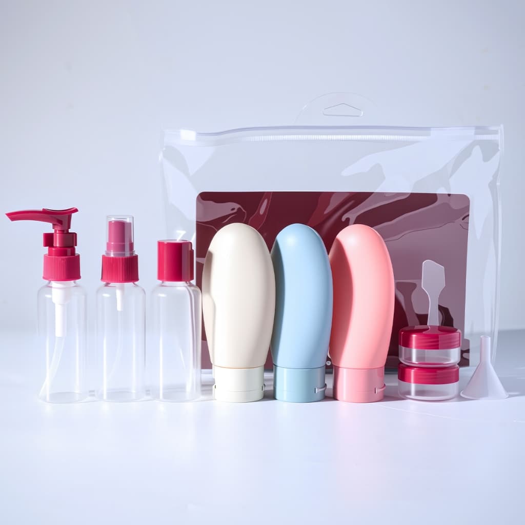 Conjunto Portátil de Viagem P/Cosméticos e Higiene–Frascos Potes e Bolsa Organizadora ATP26-3