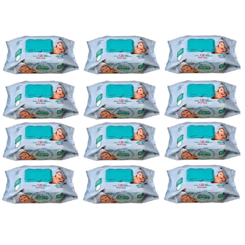 Kit 12 pcts Toalha Umedecidos Marigold Baby Premium 120unidades cada - AZUL - Total 240un