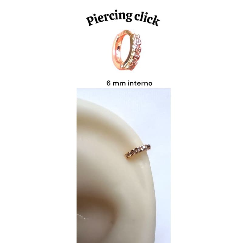 Piercing click cravejado hélix 6 mm Banho a ouro 18k