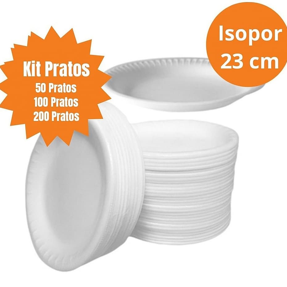 KIT 200 UNIDADES Prato de Isopor 23cm Descartável Refeição