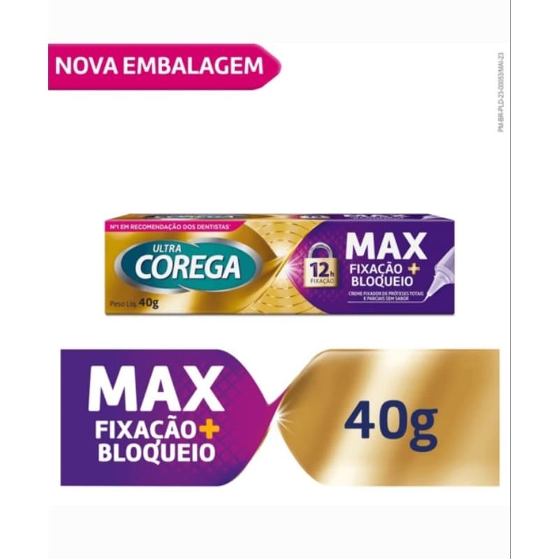 Fixador de Dentadura Ultra Corega Creme Max Fixação + Bloqueio Sem Sabor 40g