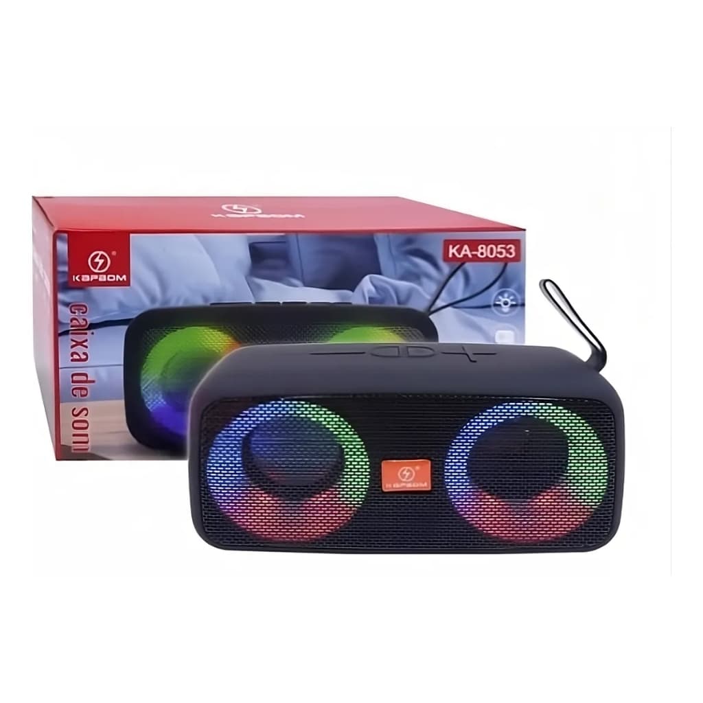 Caixa de som portátil Kapbom KA-8053 30W Bluetooth USB FM LED colorido 5 horas preto\azul\vermelho