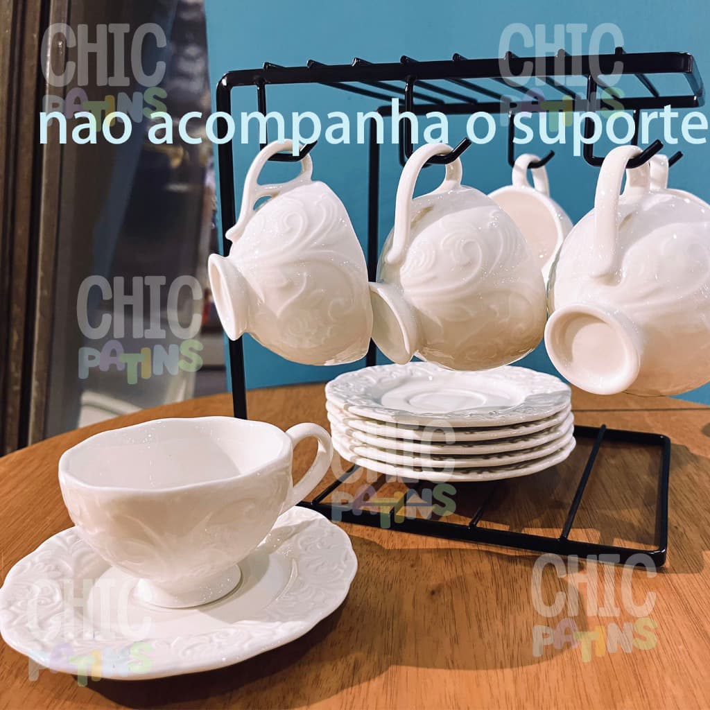 Conjunto 6 Xicaras Com Pires Porcelana Branca 85ML - 100 ML Xicara De Cafe De flor De Luxo