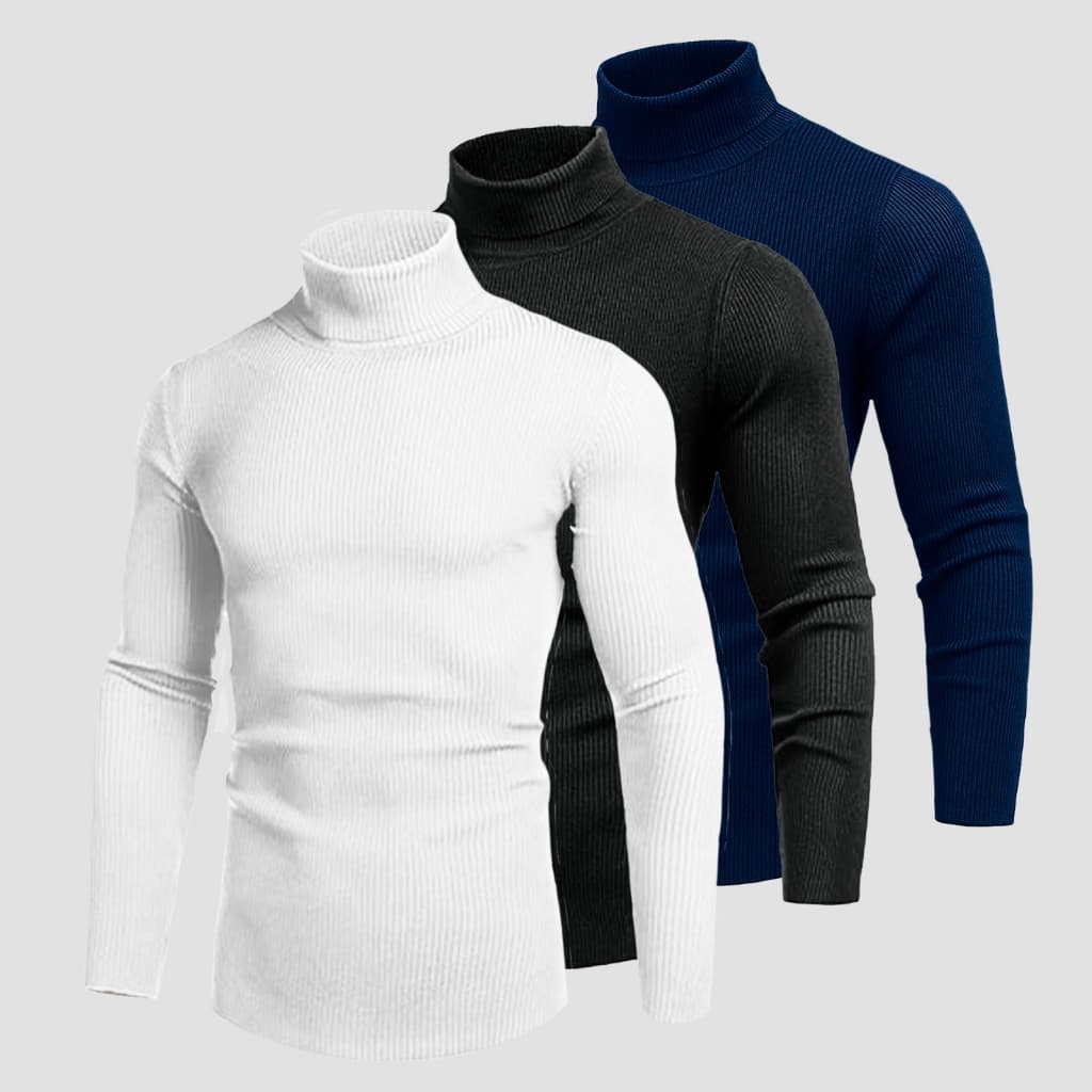 Kit 3 Blusa Cacharrel Sueter Masculina Canelada Gola Alta