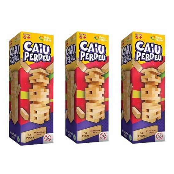 Jogo Caiu Perdeu Pais & Filhos de Madeira Jogo da Torre de Madeira 54 Peças Desenvolve Coordenação