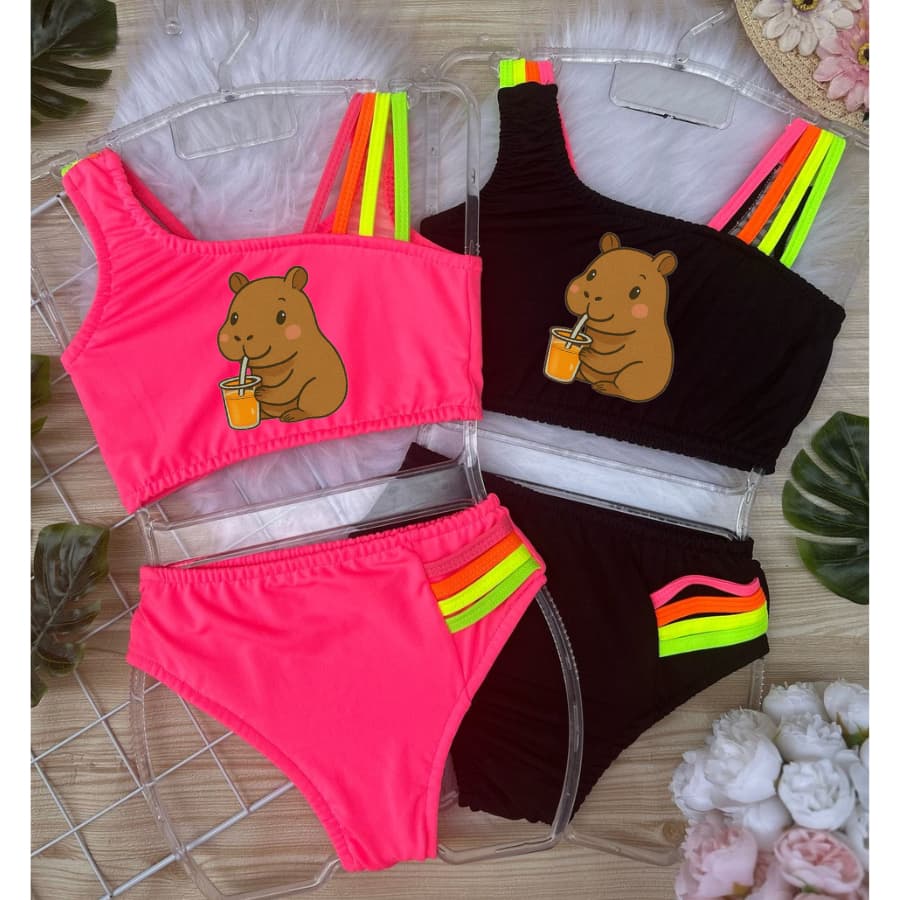 Biquini infantil Juvenil menina CAPIVARA Forrado 02 ao 16 Praia Piscina Natação Bikini infantil maio