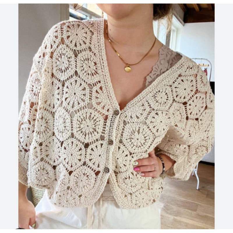 Kimono em crochê manga morcego