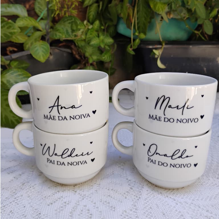 Xícara Personalizada 180ml Pais dos Noivos | Presente Casamento Porcelana padrinho madrinha
