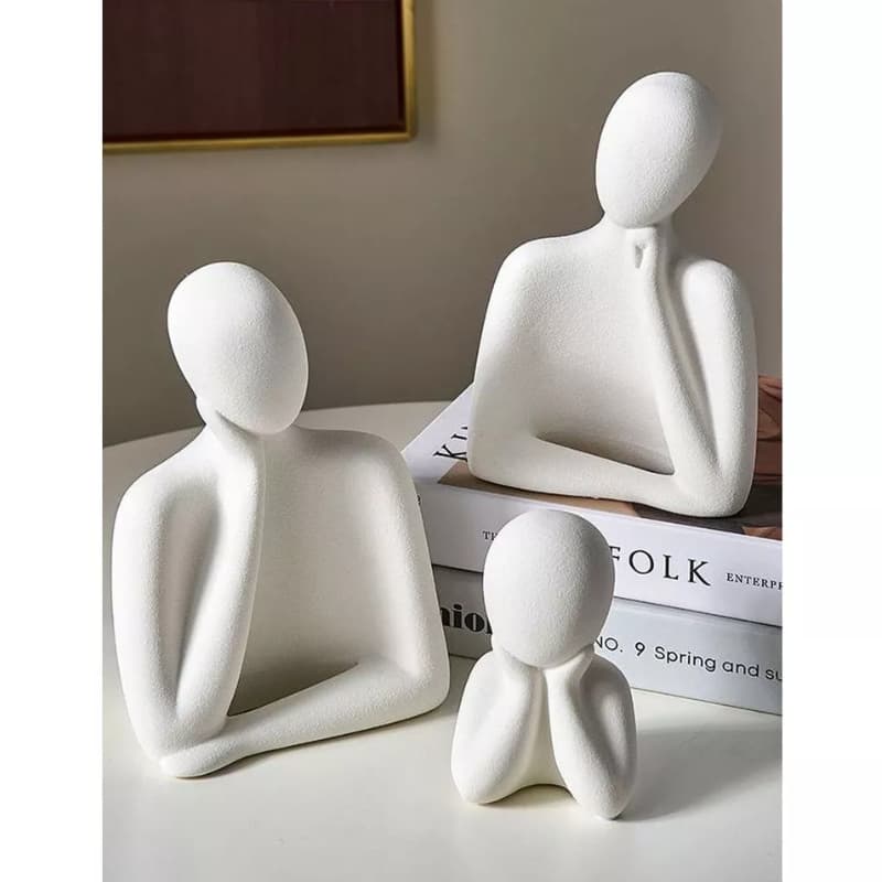 Kit 3 Escultura De Decoração Família Estátua Pai Mãe Filhos Em Gesso 3D Kit