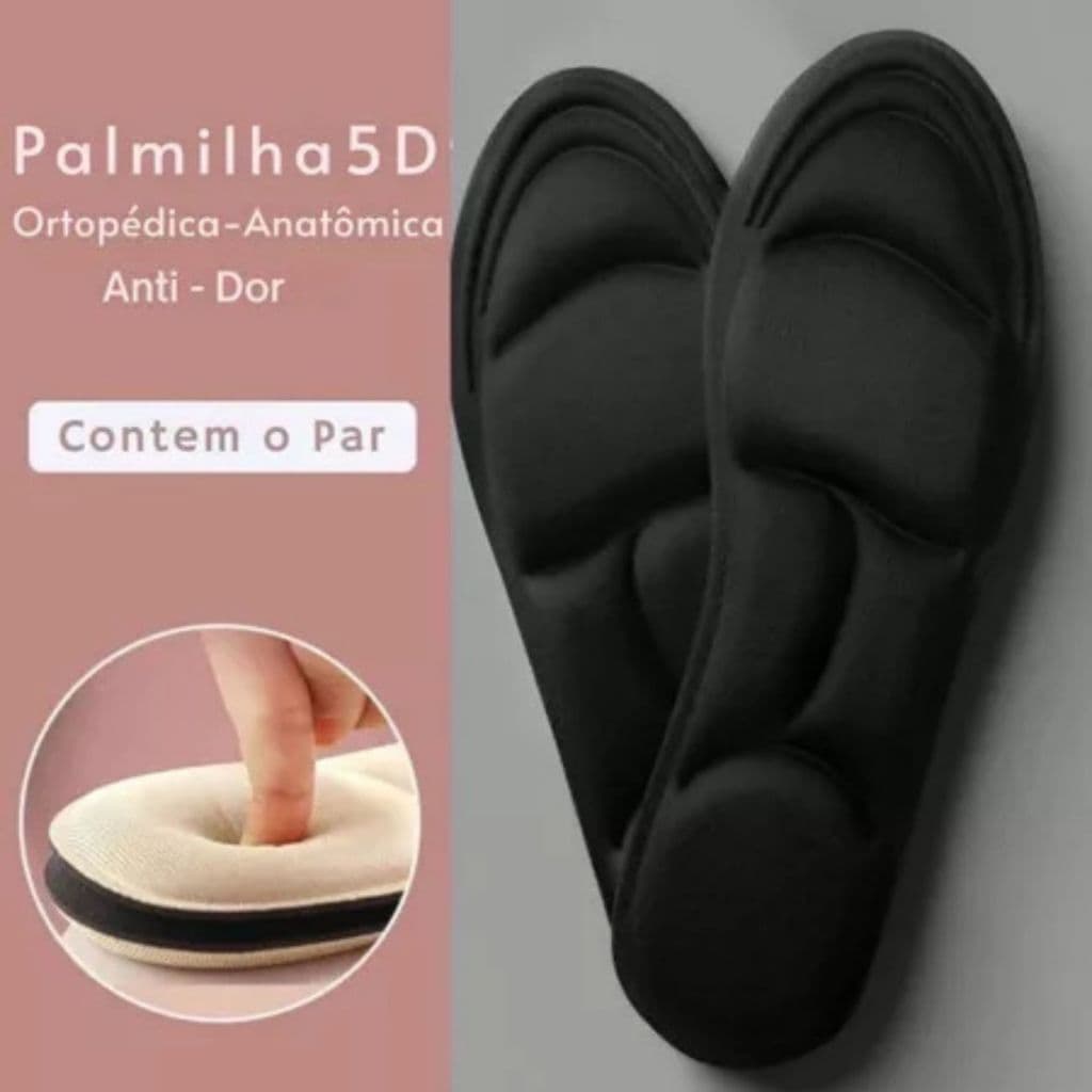 Palmilha Ortopédica Tecnologia 5D Alivia Dores Hipoalergênica Anatõmica Anti-Impacto