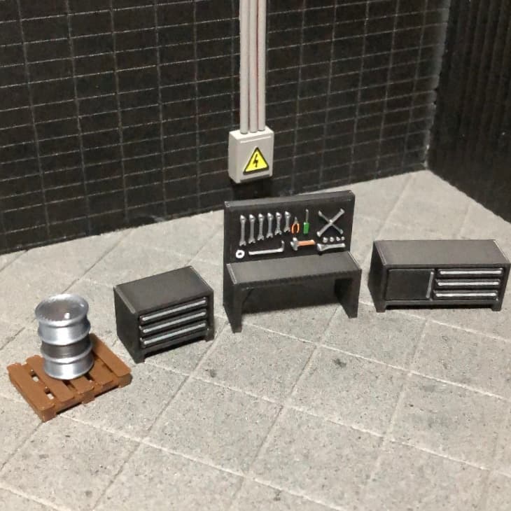 kit bancada de oficina para Diorama escala aprox.1/64 padrão Hotwheels em plastico pla - cor preta