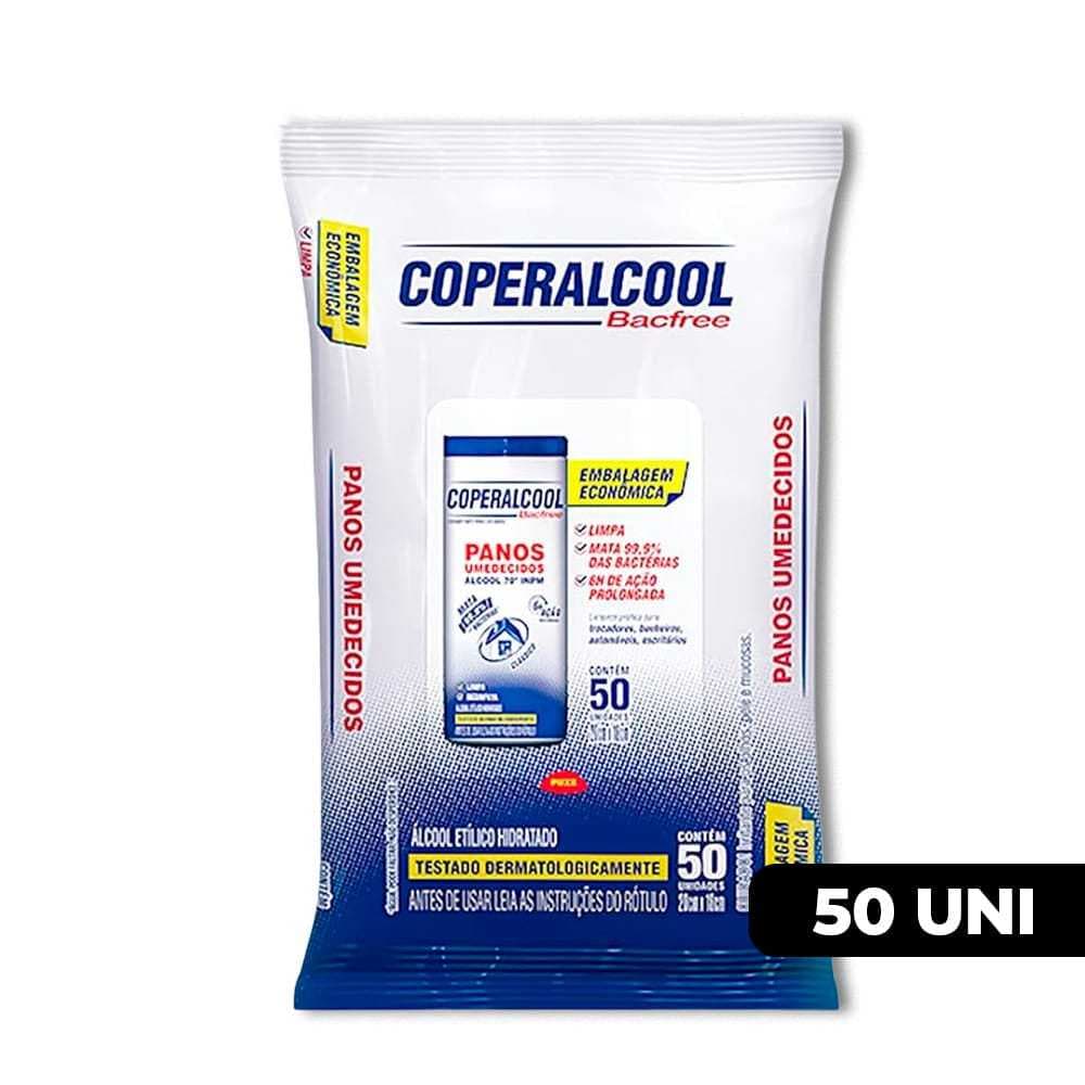 Lenços Pano Umedecido Álcool Coperalcool Backfree com 50uni levar na Bolsa