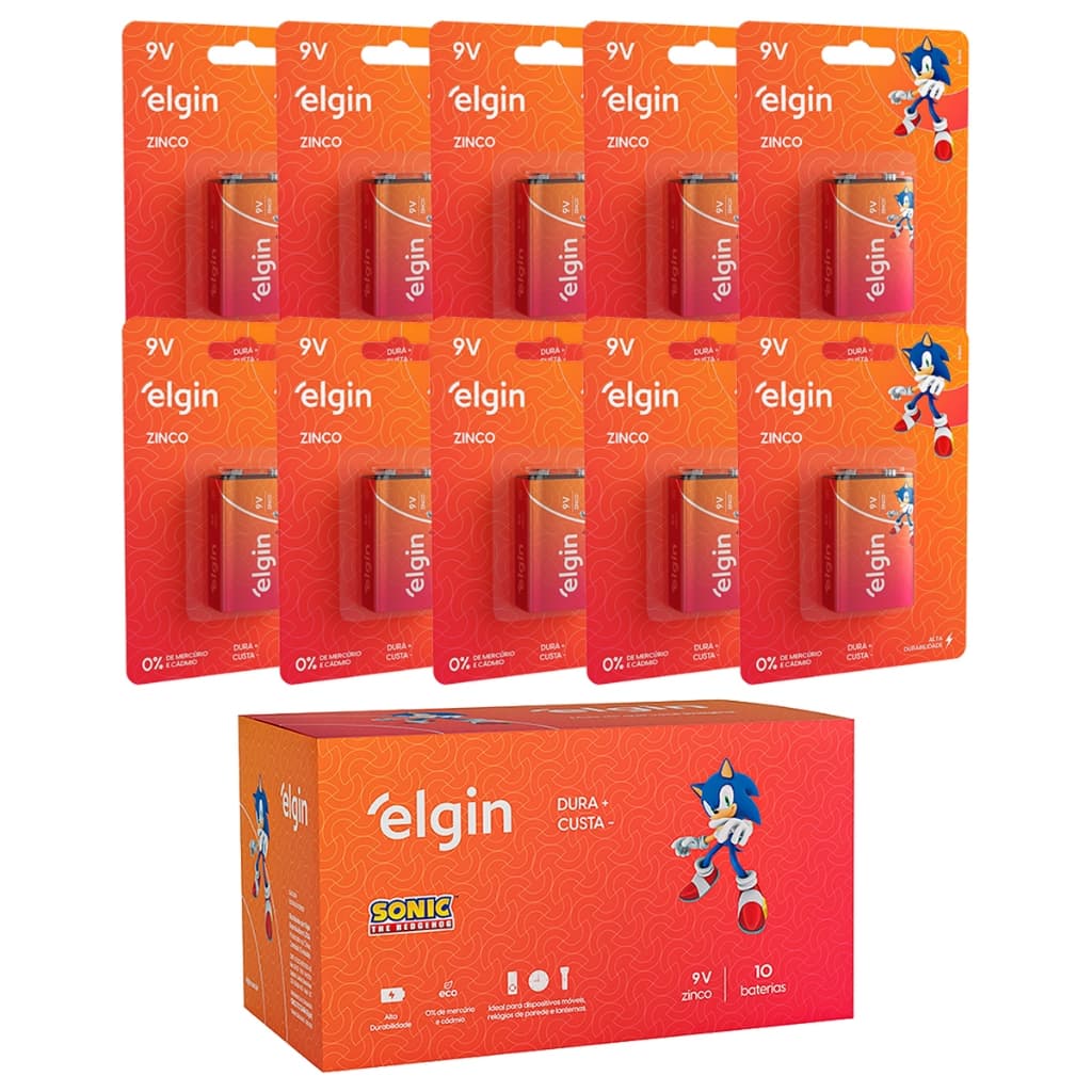 Pilhas 9v Zinco Carvão Elgin Kit 3 a 10 Cartelas Brinquedos Violão Monte o seu Kit