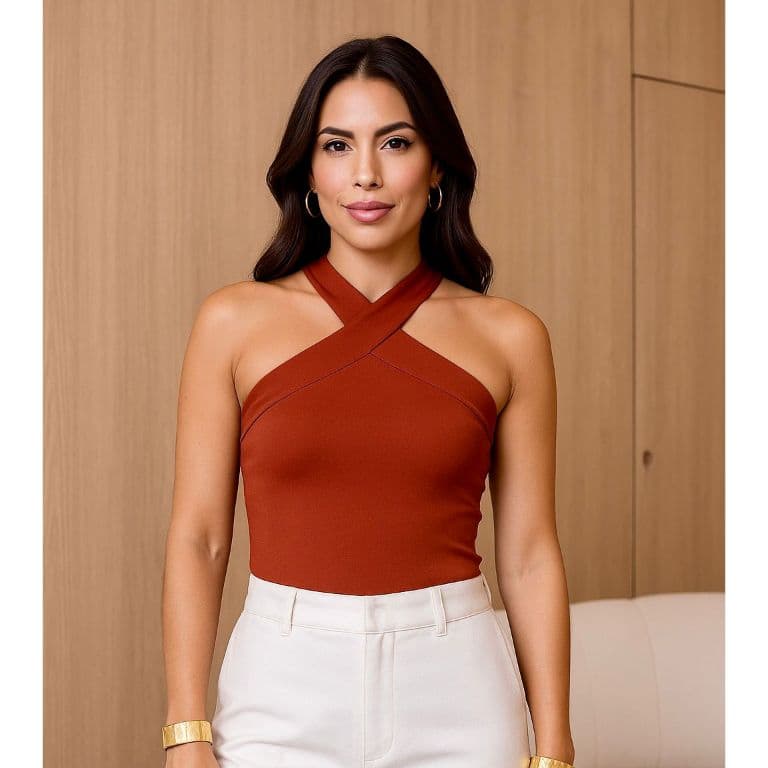 Blusa Feminina Elegante Alça Cruzada Suplex Premium Regata Trançada Basica