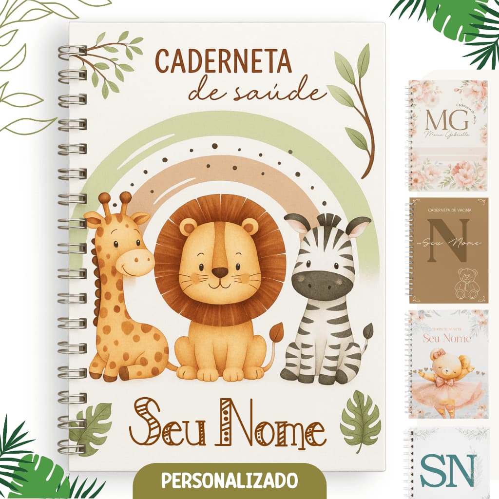 Caderneta De Vacina/Vacinação/Saúde Menino Personalizada C/ Nome Atualizada - Safari
