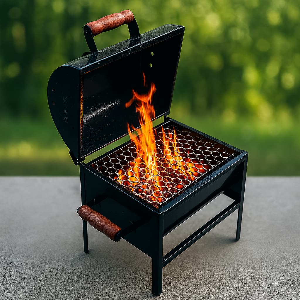 Churrasqueira Bafo Portátil com Tampa e Alça Madeira Ideal para Camping e Apartamento