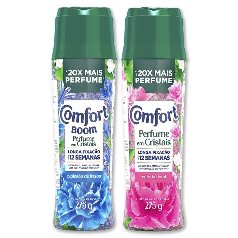 Comfort Boom Explosão de Frescor e Floral amaciante em cristais até 20x mais perfume em suas roupas Azul e Rosa