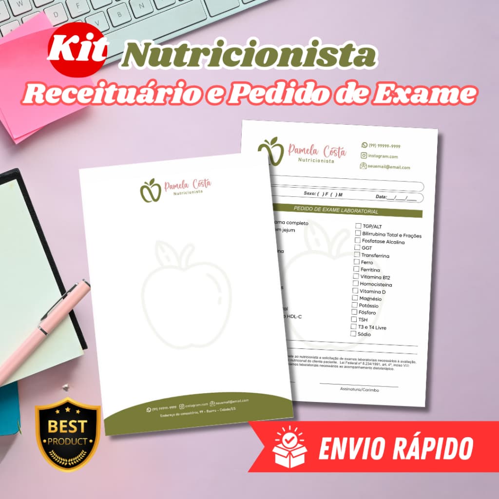 Combo Receituário + Pedido de Exame - Bloco de Anotações colorido personalizado - Alta qualidade