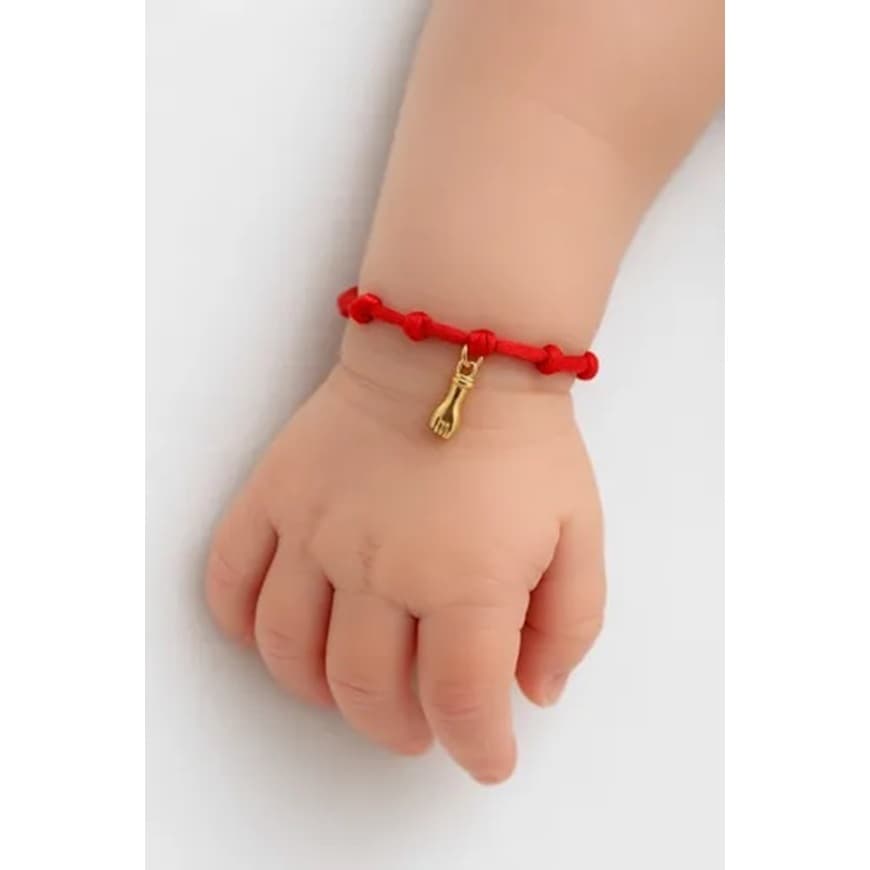Pulseira Recem Nascido 7 Nós Kabbalah Para Bebê Com Figa