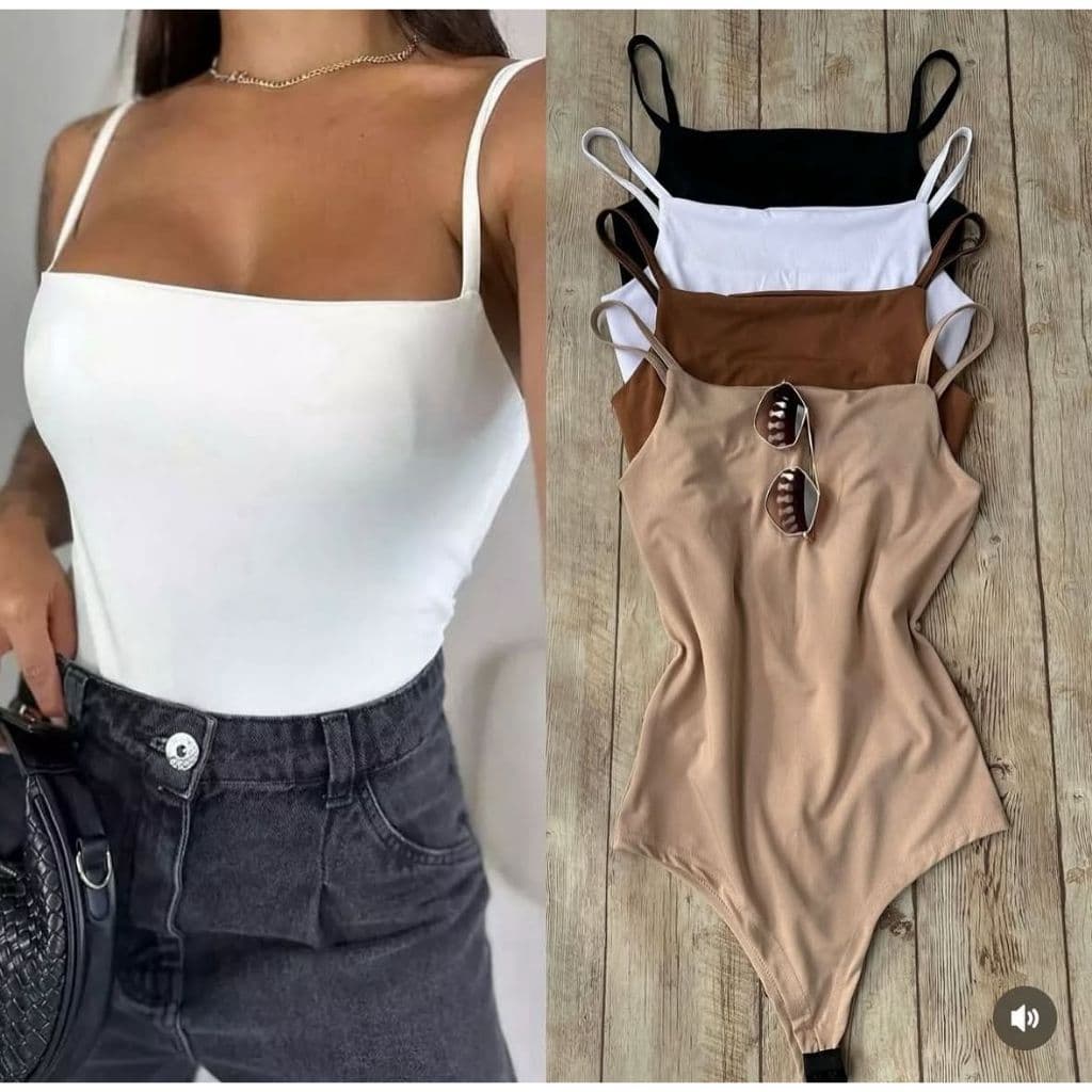 kit 2 Body Feminino Decote Reto Alcinha Suplex Premium Basico Elegante Alça Fina Collant Promoção