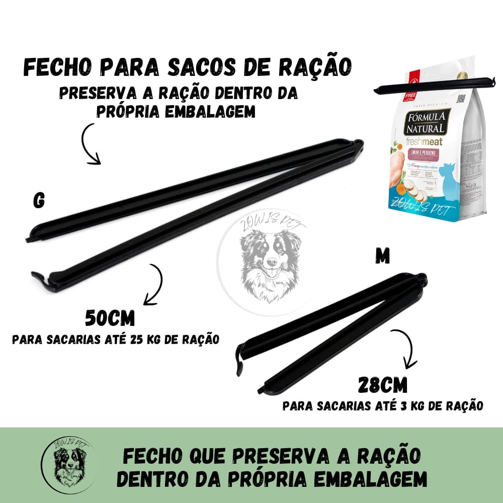 Prendedor Pet Fecho Para Saco De Ração de 3kg a 25kg Lacre Big 50cm e 28cm Pet Games