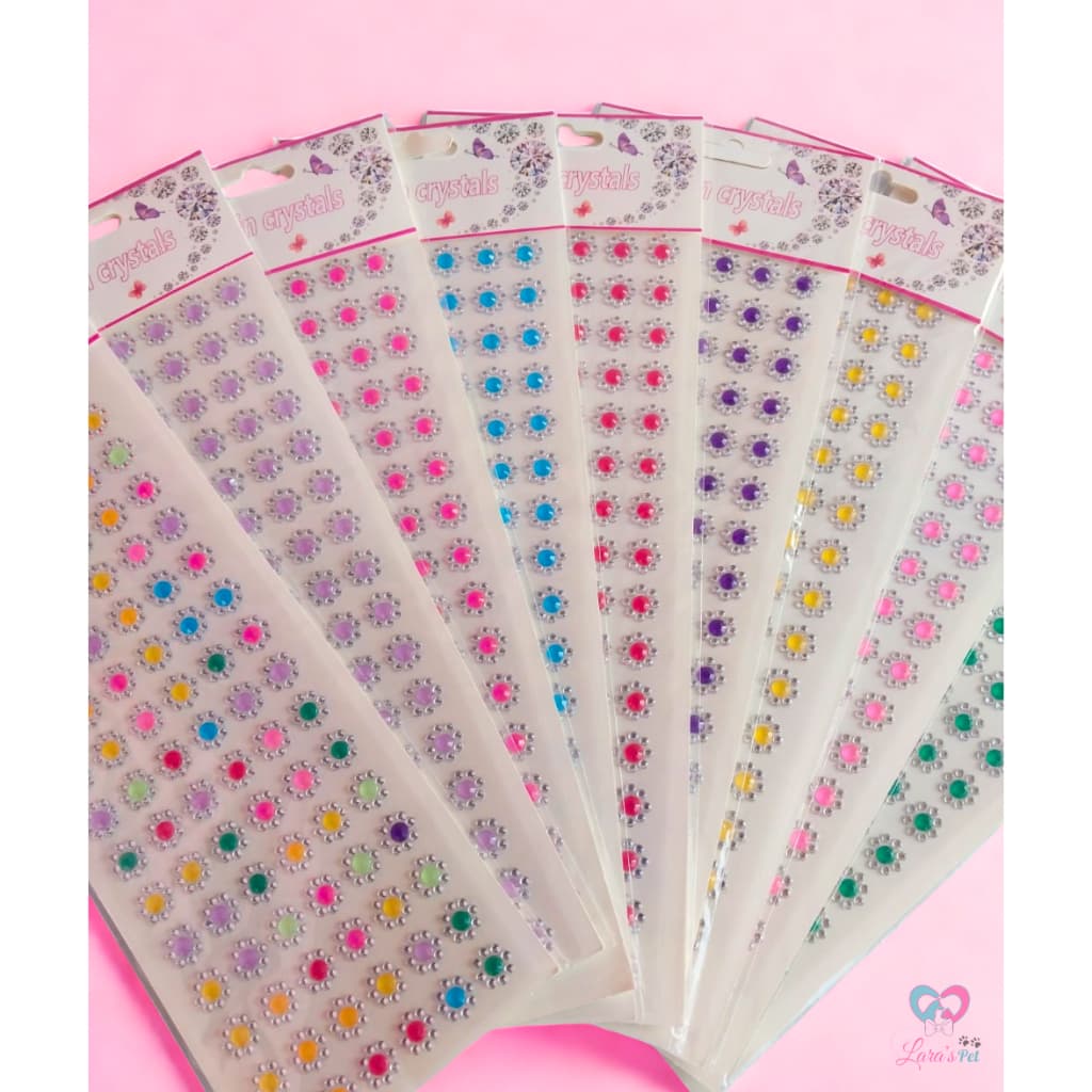 Cartela de brilho adesivo para pet - 3 unidades com 96 adesivos cada - cores variadas