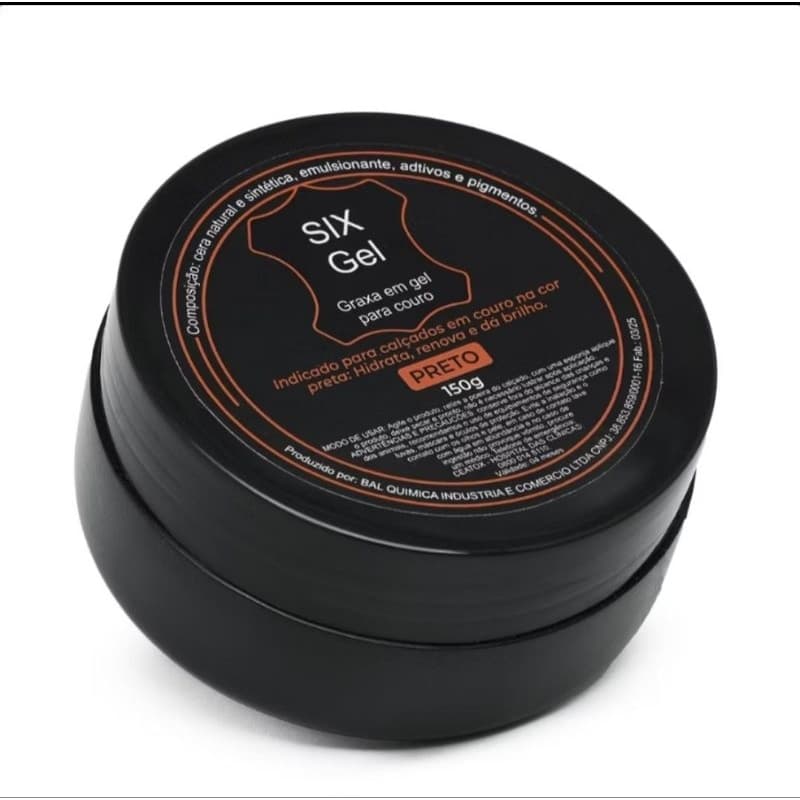 SIX Gel GRAXA EM GEL PRETO PARA COURO 150 g SAPATO SOCIAL, BOTINA, COTURNO, BOTAS, VERNIZ, POMADA, CREME