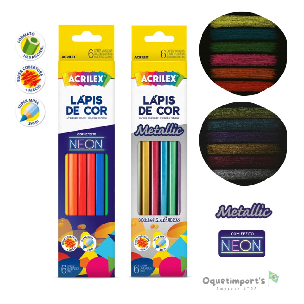 Lápis De Cor Neon + Metalic 12 Cores Neon Super Cobertura - Acrilex