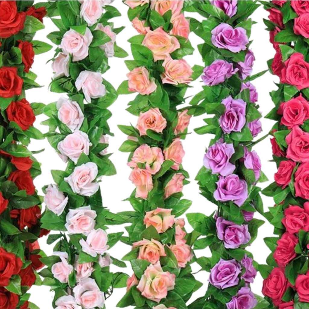 Corrente De Rosas 2.2 Metros Trepadeira Artificial Folhagem 16 Flores Grandes Decoração