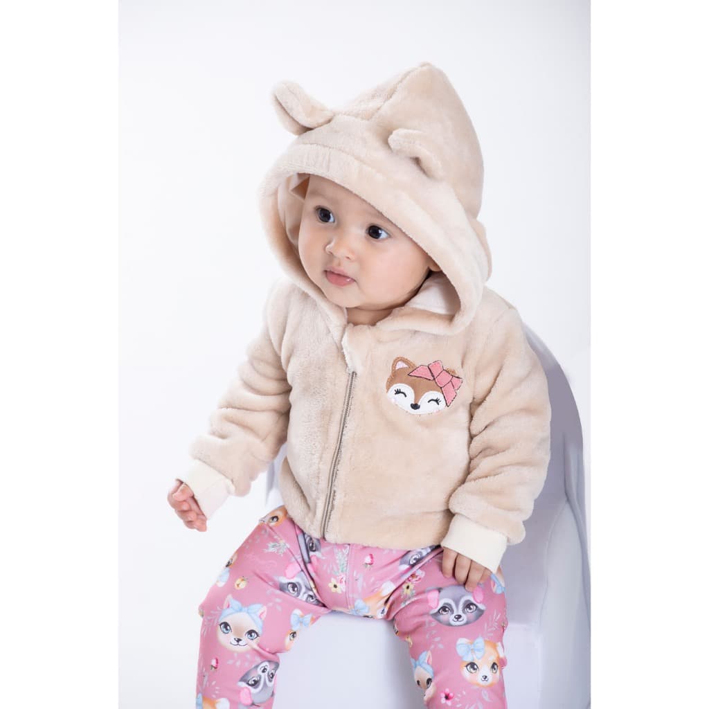 Roupa De Bebê Menina Frio Conjunto Casaco Legging Flanelada
