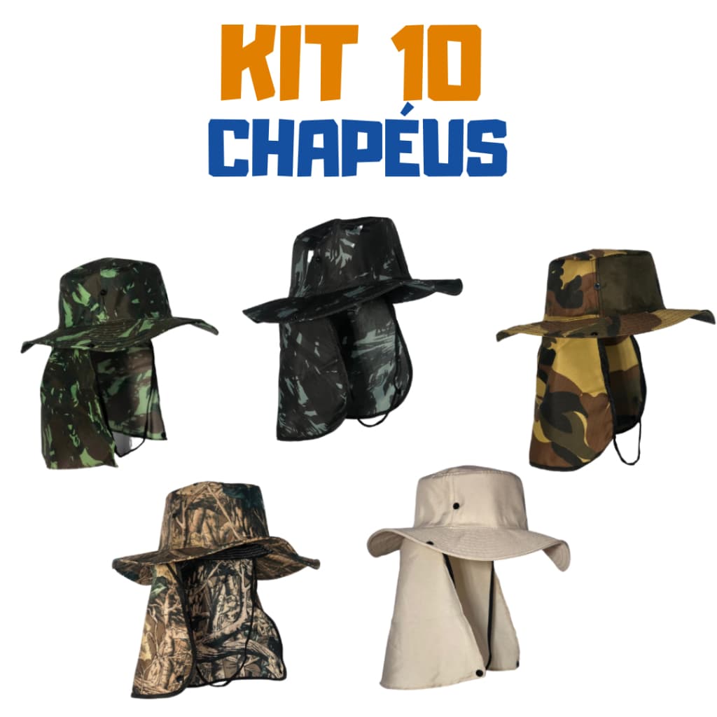Kit 10 Chapéu Pescador Australiano Proteção Pescoço