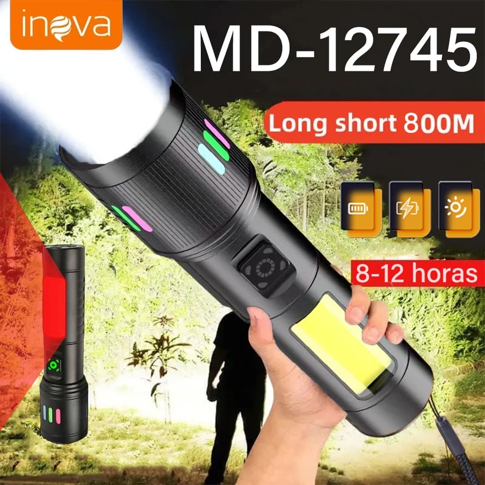 Inova Lanterna Super Potente MD-12744 Tática Mais Forte Do Mundo Potente Sitio Fazenda Acampamento Camping Segurança