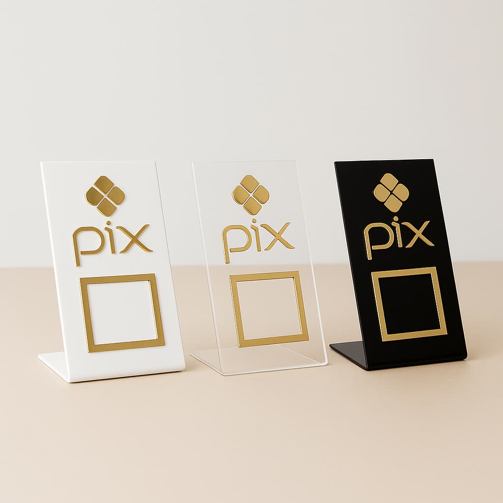 Placa Pix Pagamento QrCode De Mesa Balcão c/ base em Acrílico