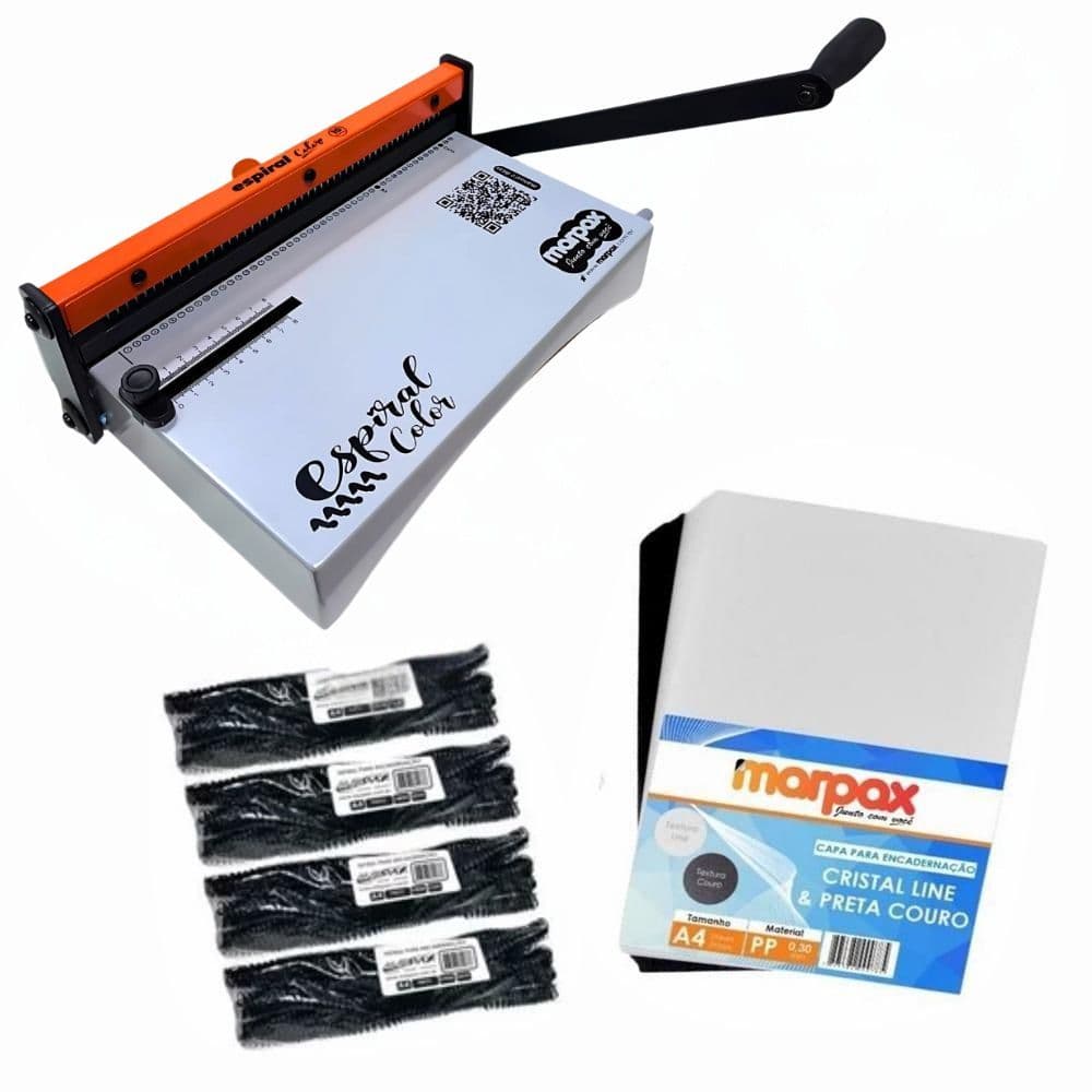 Kit Encadernadora Espiral Color Laranja + 100 Capas e 100 Espirais Marpax