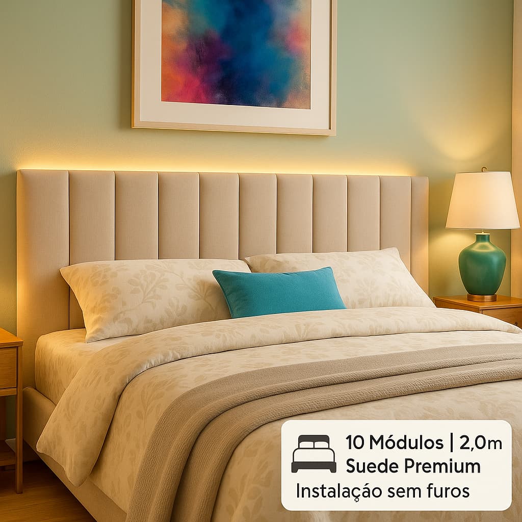 Cabeceira de Cama Casal King Queen Estofada Modulada 2,00X45cm - Luxo Cama Quarto Casa