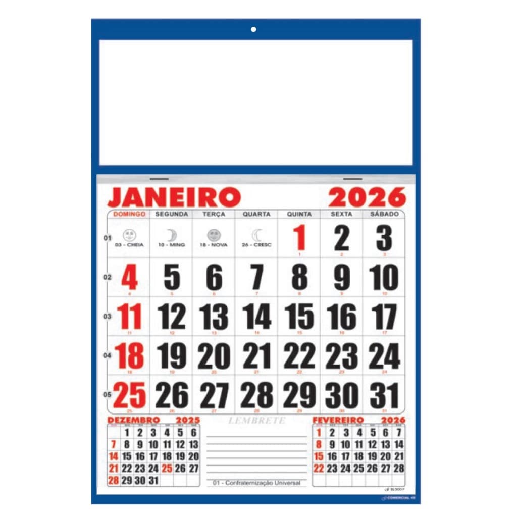 Folhinha calendário de parede 32x45cm