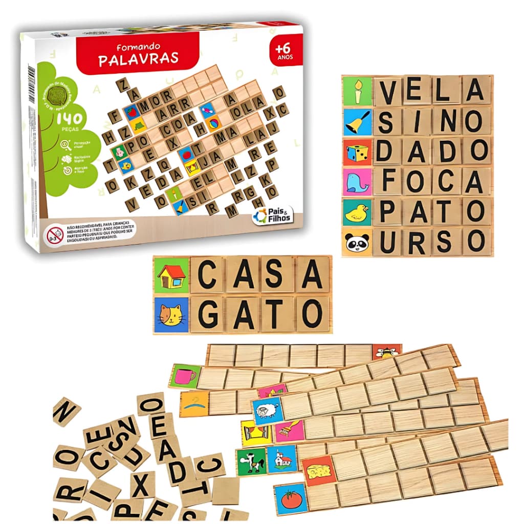 Jogo Educativo Formando Palavras 140  Letras Madeira - Pais e filhos
