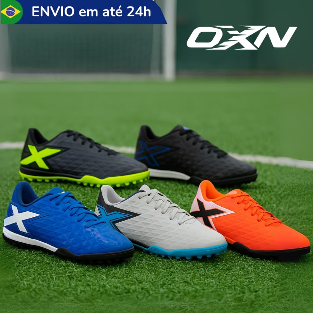 Chuteira Society OXN Genio Grama Sintética Profissional Resistente Adulto Infantil Maculino Feminino