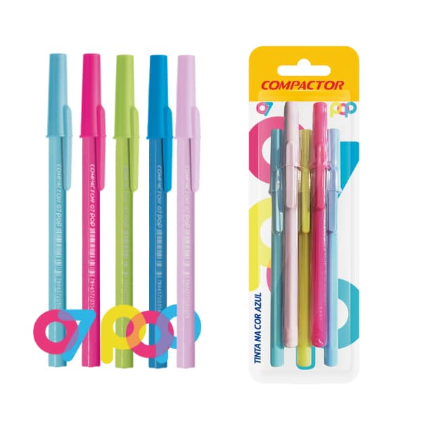 Esferográfica Compactor 07 Pop Blister C/5 Unidades - Tinta azul