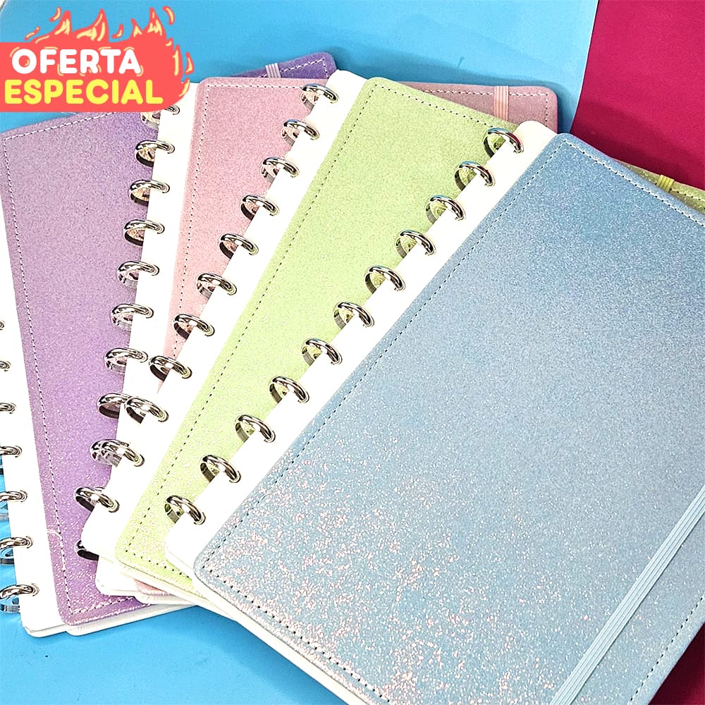 Caderno Universitário De Discos Inteligentes A4/B5/A5 Capa Dura Com Glitter Personalizado e Discos Metálicos - 80 Folha