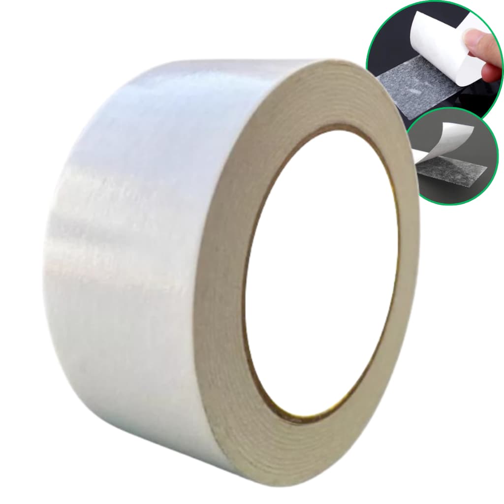 02 ROLOS DE FITA DUPLA FACE DE PAPEL USO GERAL 45MM X 30 METROS - ADESIVO HOT MELT SUPER FORTE