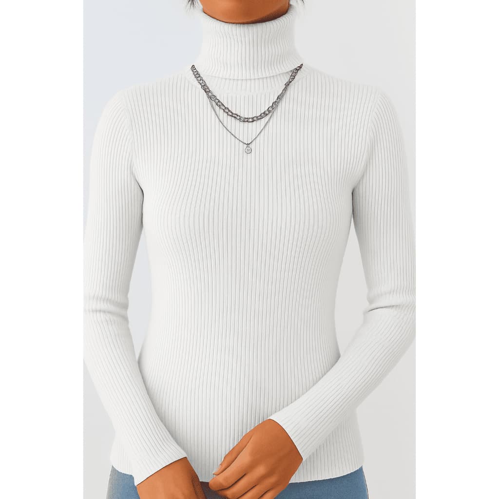 Blusa Feminina Tricot Canelado Gola Alta Manga Longa