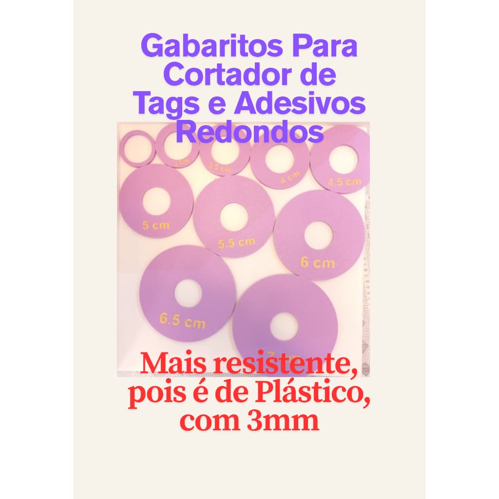 NOVO - Gabarito para Cortador de Tags e Adesivos redondos! Feito de Plástico - MAIS RESISTENTE