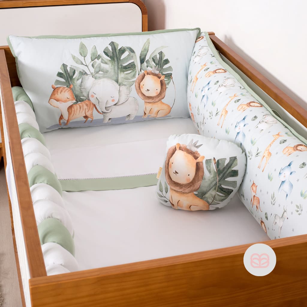 Kit Berço Safari Verde Menino 7 Peças | 100% Algodão Luxo | Enxoval Completo Menino l Brubrelel Baby