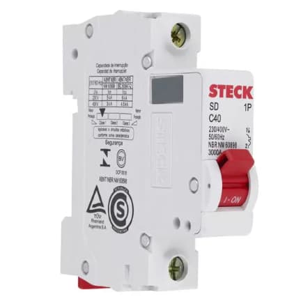 Disjuntor Monopolar Único Curva C Steck 6,10,20,25,32,40,50 e 63A