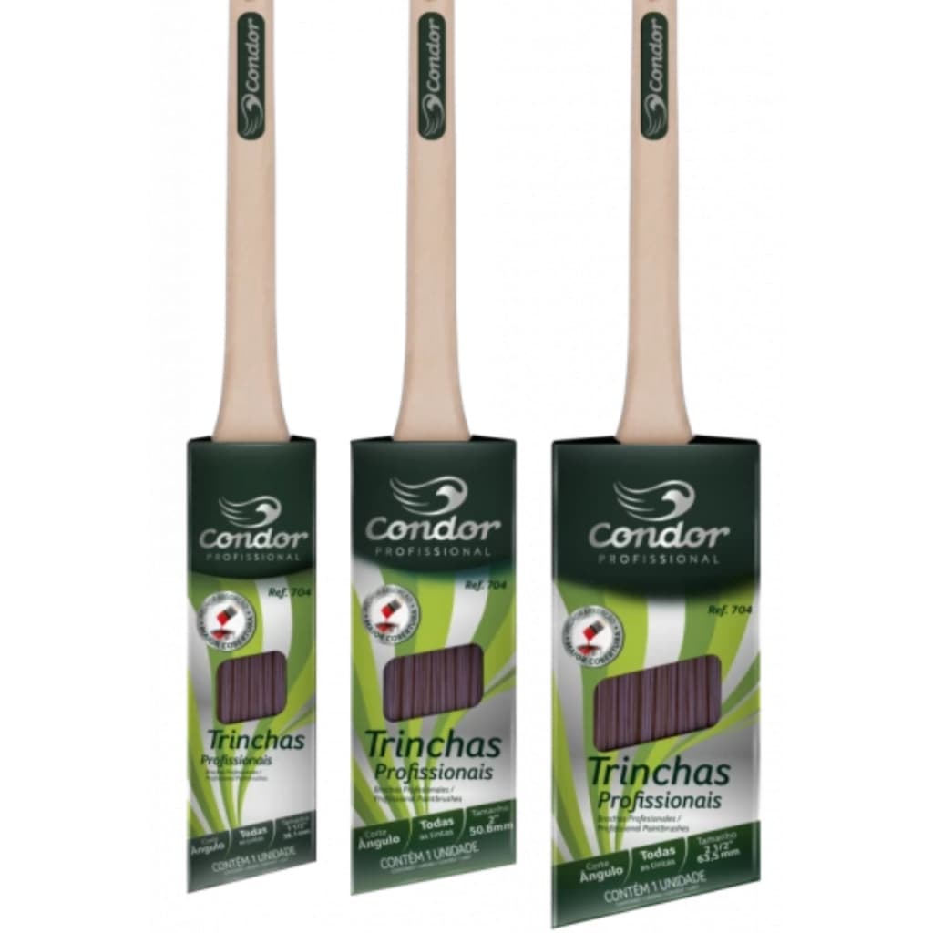 Kit 3 Pincel Angular Trincha Recorte Profissional Chanfrada 704 Condor