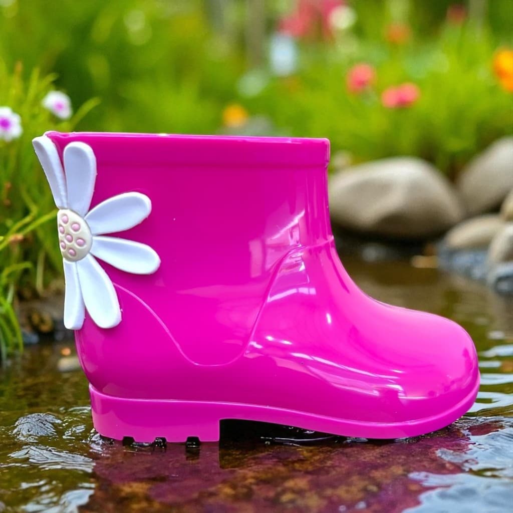 Galocha Infantil Menina Colorida Feminina Glitter Flores Bota Criança Delicada Leve Confortável